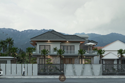 Thiết kế - Thi công kiến trúc biệt thự gỗ óc chó tại Bắc Giang - Chị Cúc