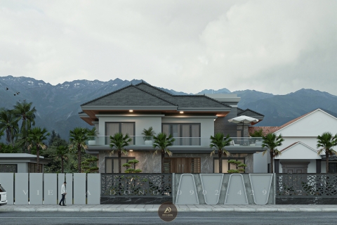 Thiết kế - Thi công kiến trúc biệt thự gỗ óc chó tại Bắc Giang - Chị Cúc