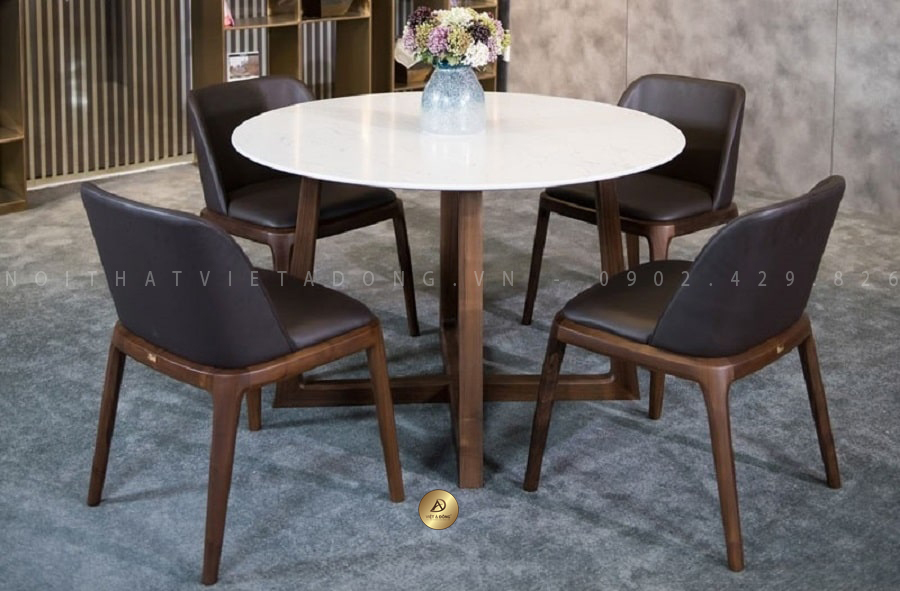 Bộ bàn ăn 4 ghế gỗ óc chó nguyên khối