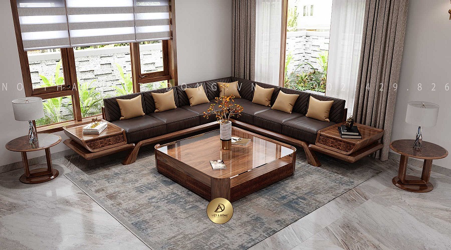 Sofa gỗ óc chó chữ L