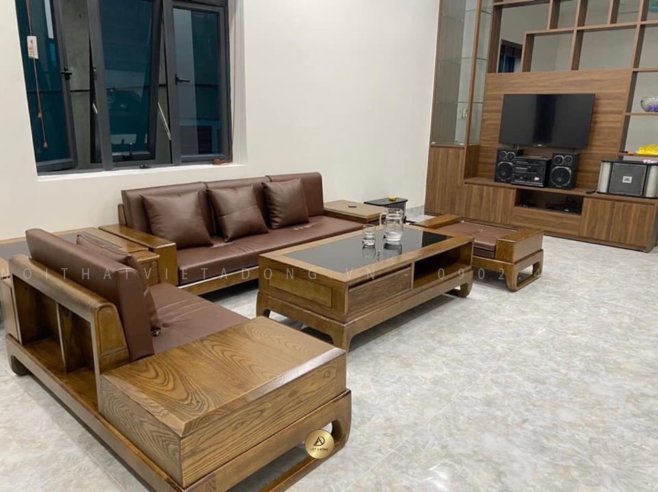 Sofa gỗ sồi màu óc chó 