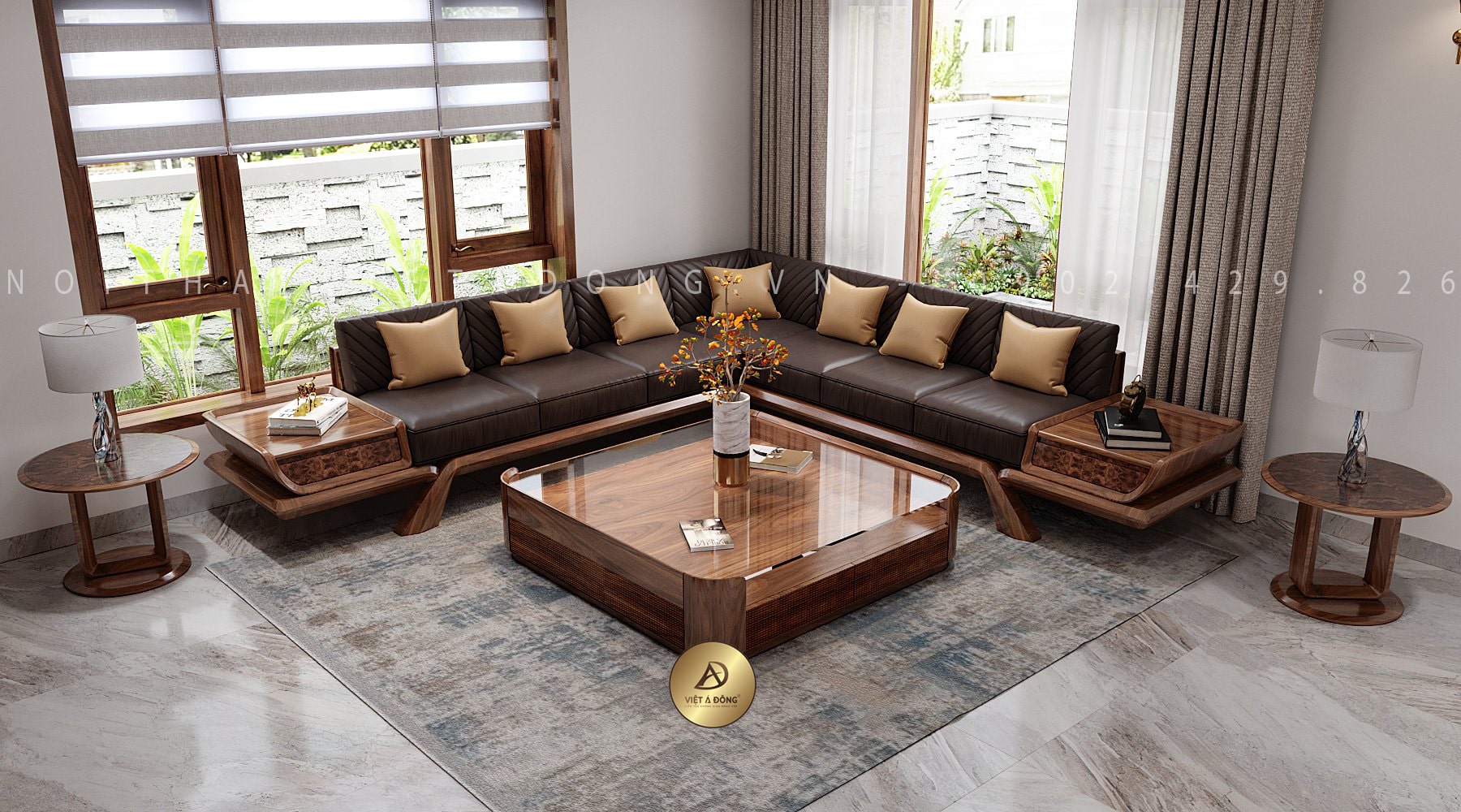 Mẫu ghế sofa chữ L nhập khẩu chân thấp đơn giản