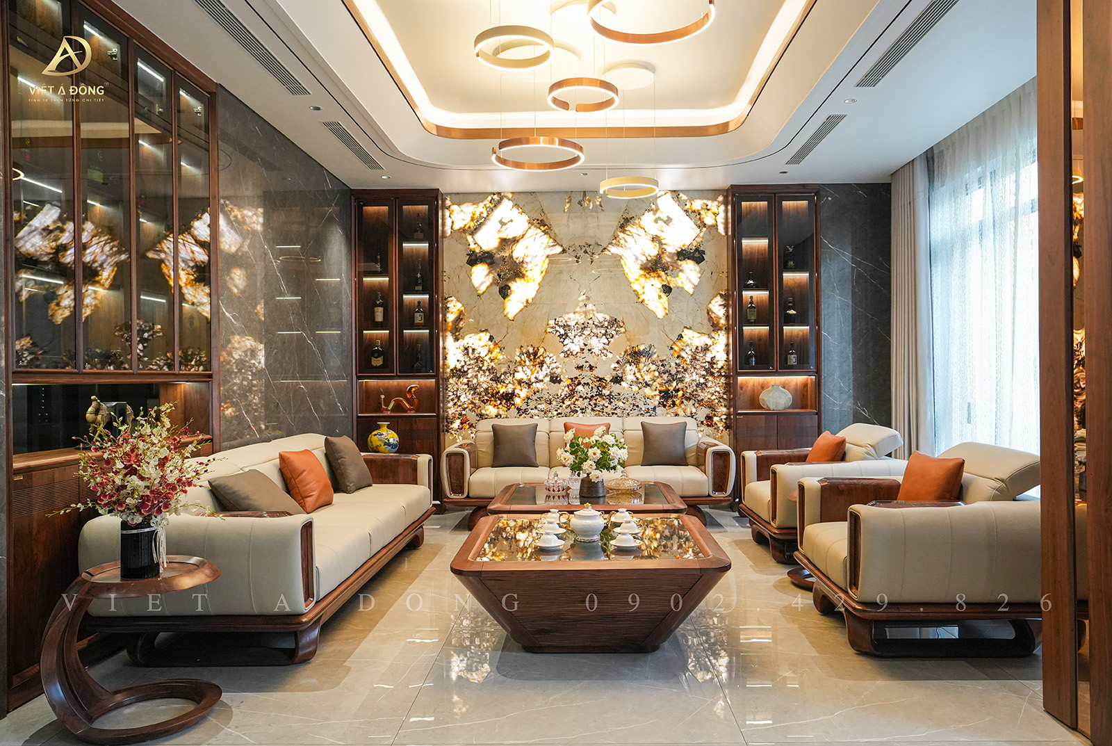 Thiết kế thi công nội thất biệt thự gỗ óc chó KĐT Thành phố Giao Lưu