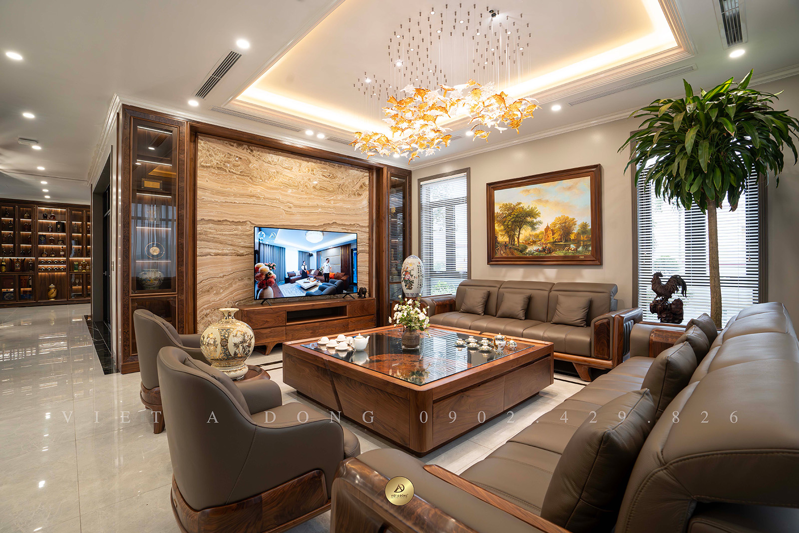 Thiết kế thi công nội thất biệt thự gỗ óc chó Nam Định