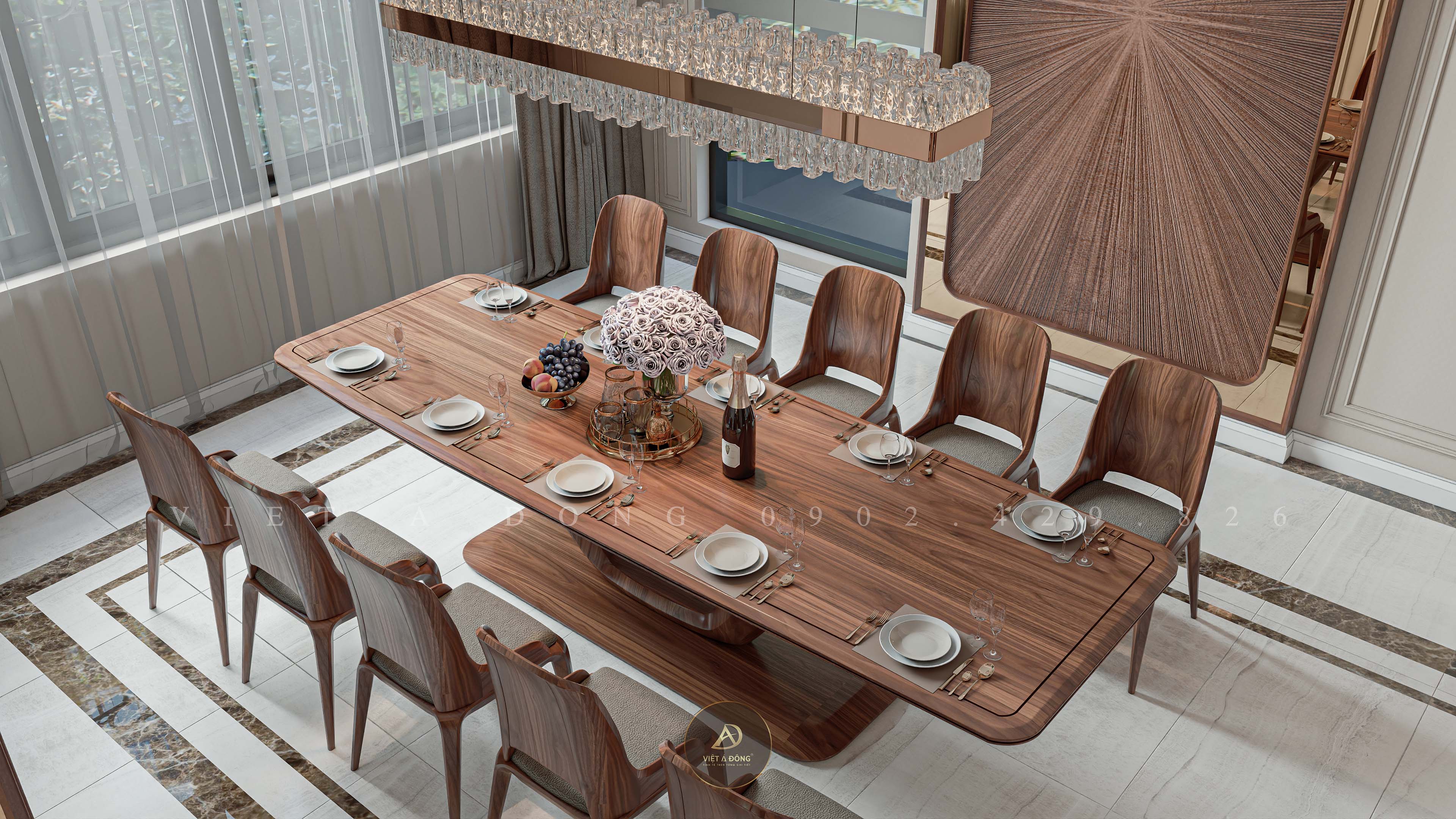 Bàn ăn gỗ óc chó 10 ghế