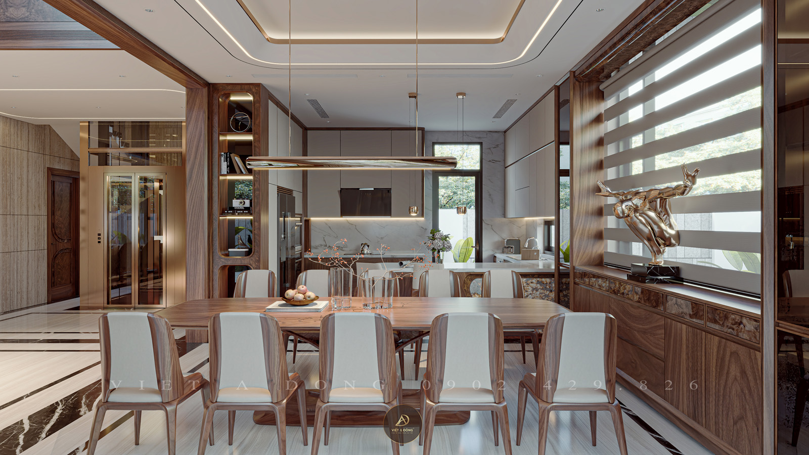 Bàn ăn gỗ óc chó 10 ghế