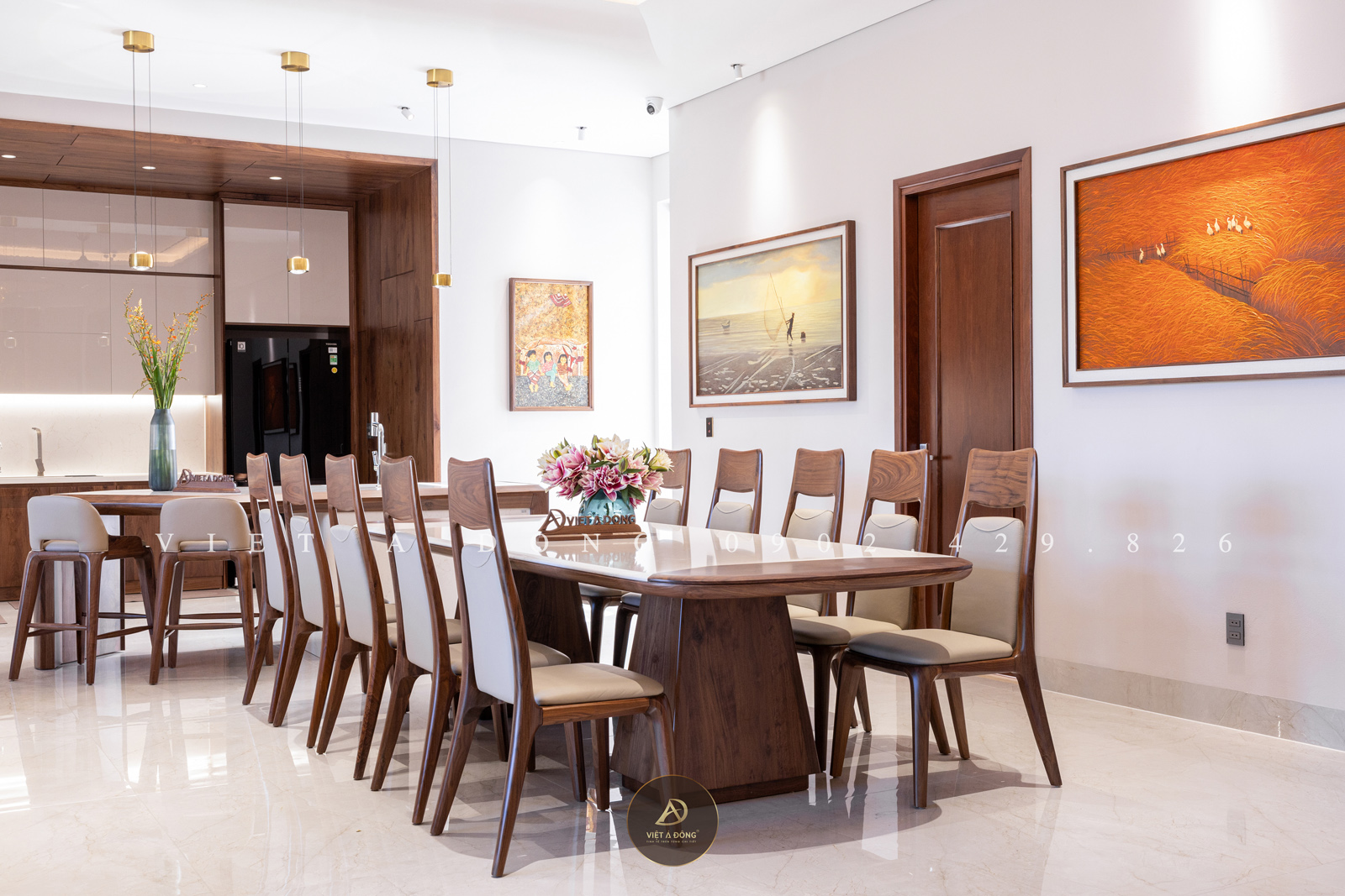 Bàn ăn gỗ óc chó 10 ghế