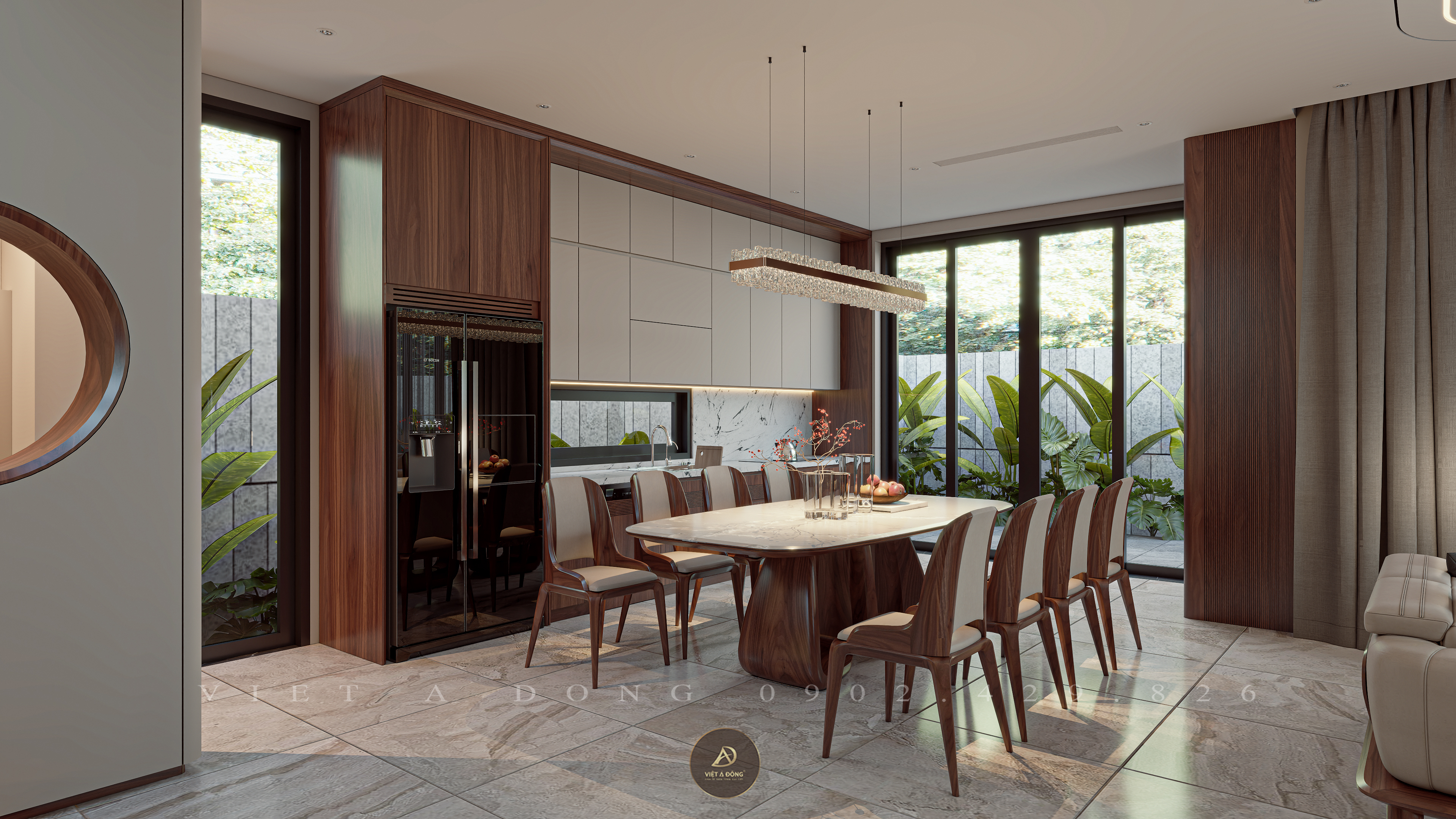 Bàn ăn gỗ óc chó 8 ghế