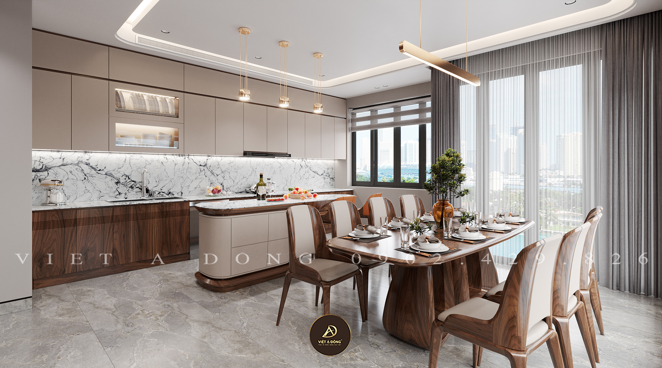 Bàn ăn gỗ óc chó 8 ghế