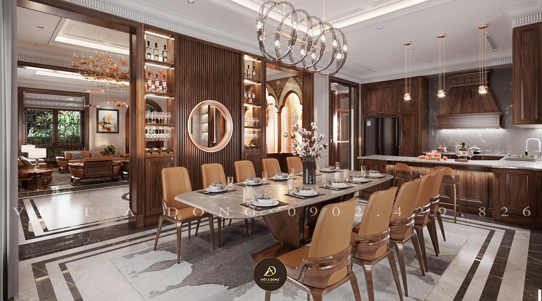 Bàn ăn gỗ óc chó 10 ghế