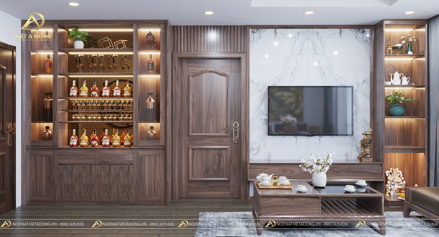 Thiết kế của tủ rượu gỗ óc chó TR-10 – làm nổi bật cho không gian nhà bạn