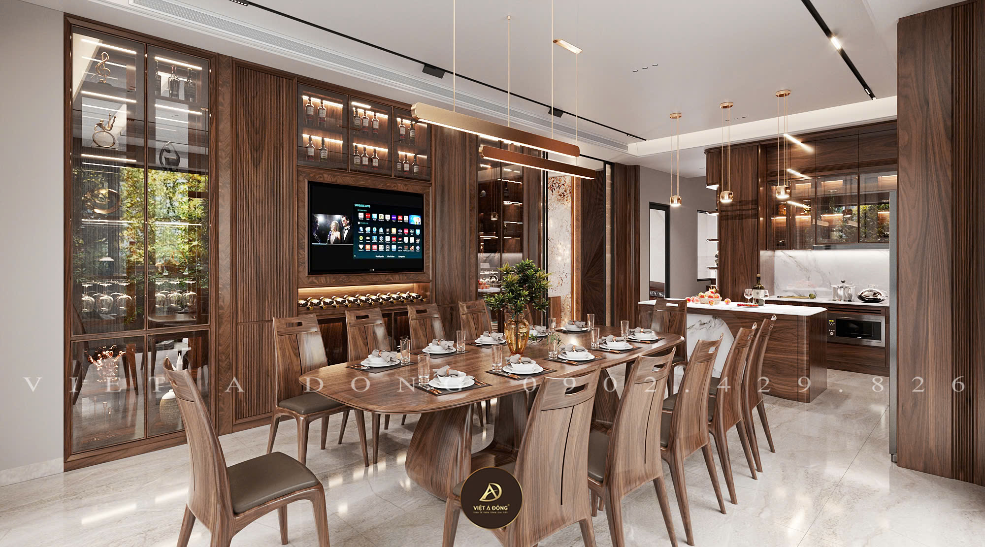 Bàn ăn gỗ óc chó 6 ghế