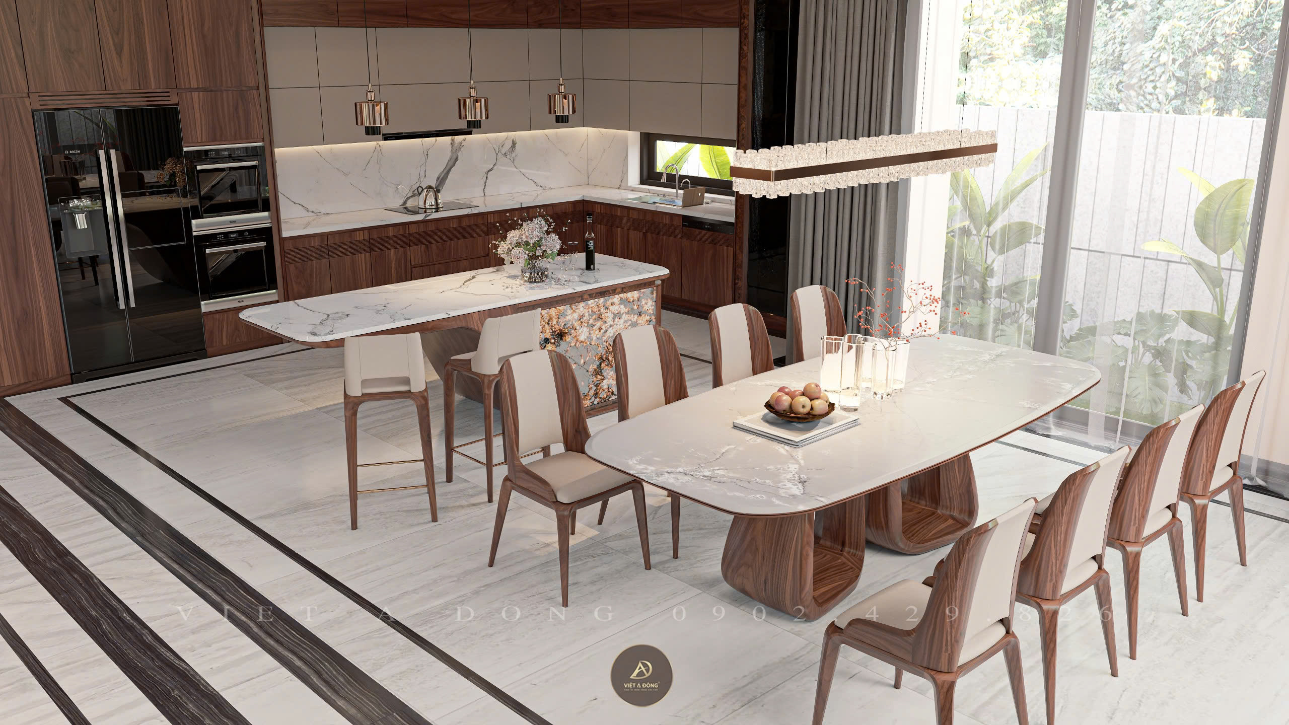 Bàn ăn gỗ óc chó 6 ghế