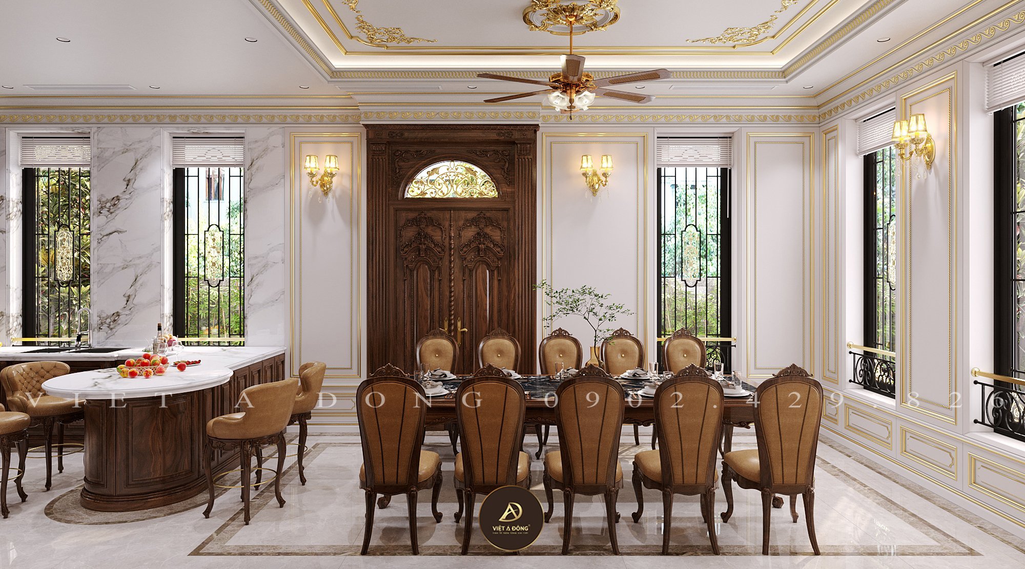 Bàn ăn gỗ óc chó 6 ghế