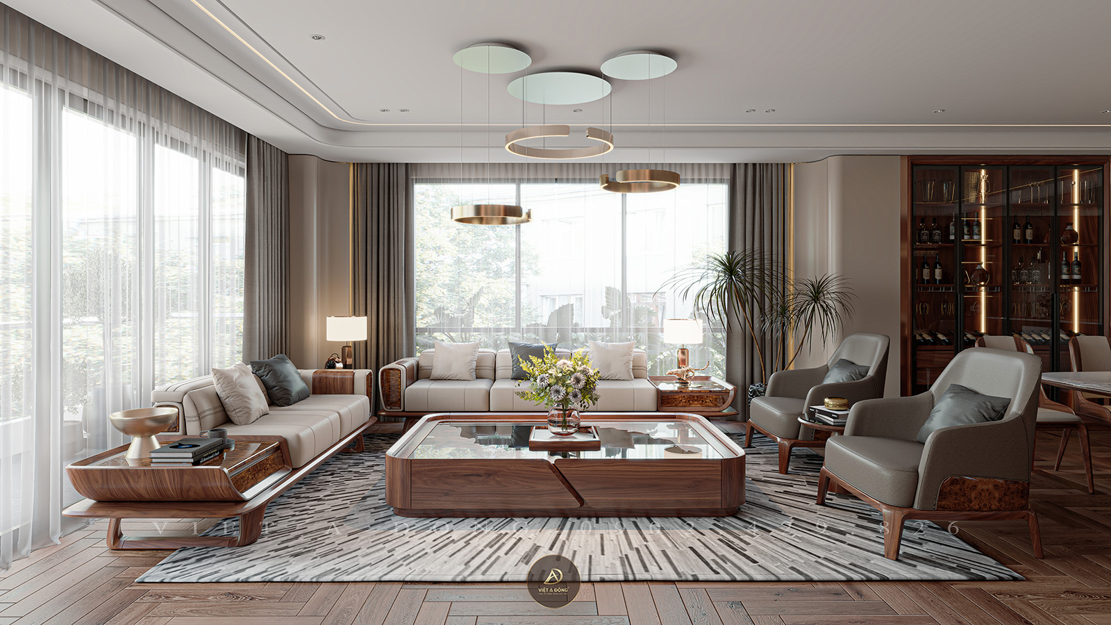 Mẫu sofa gỗ óc chó mới nhất