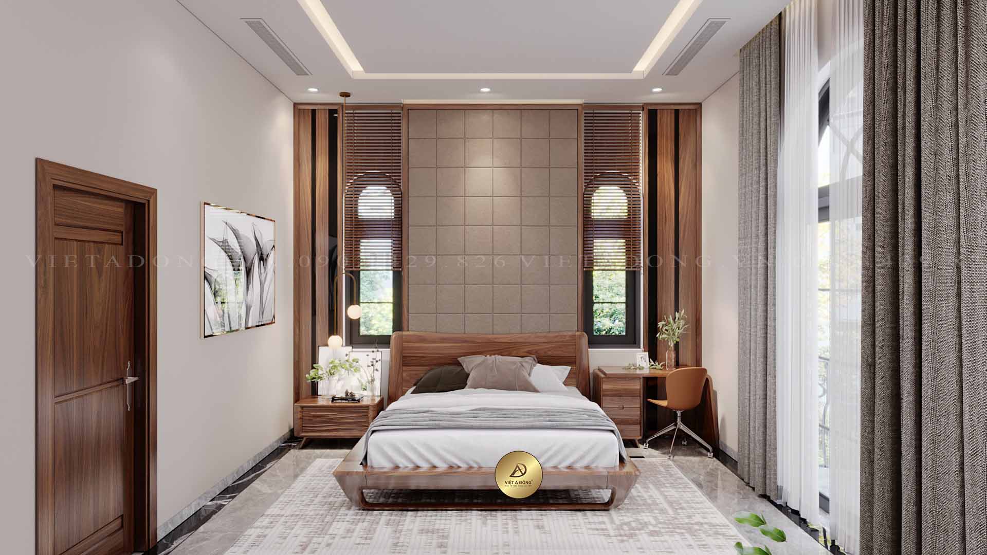 Thiết kế nội thất gỗ óc chó biệt thự Sài Gòn - \